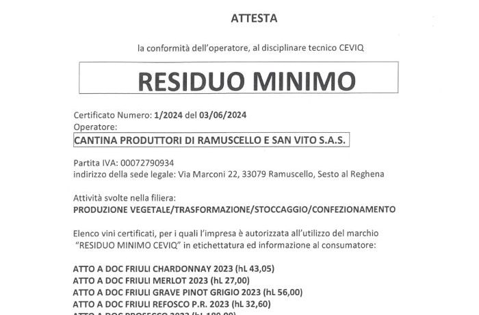 Cantina Ramusello - Residuo minimo